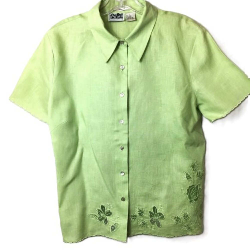 Edward 100% Irish Linen Mother of Pearl Button Front Summer Shirt Size XL